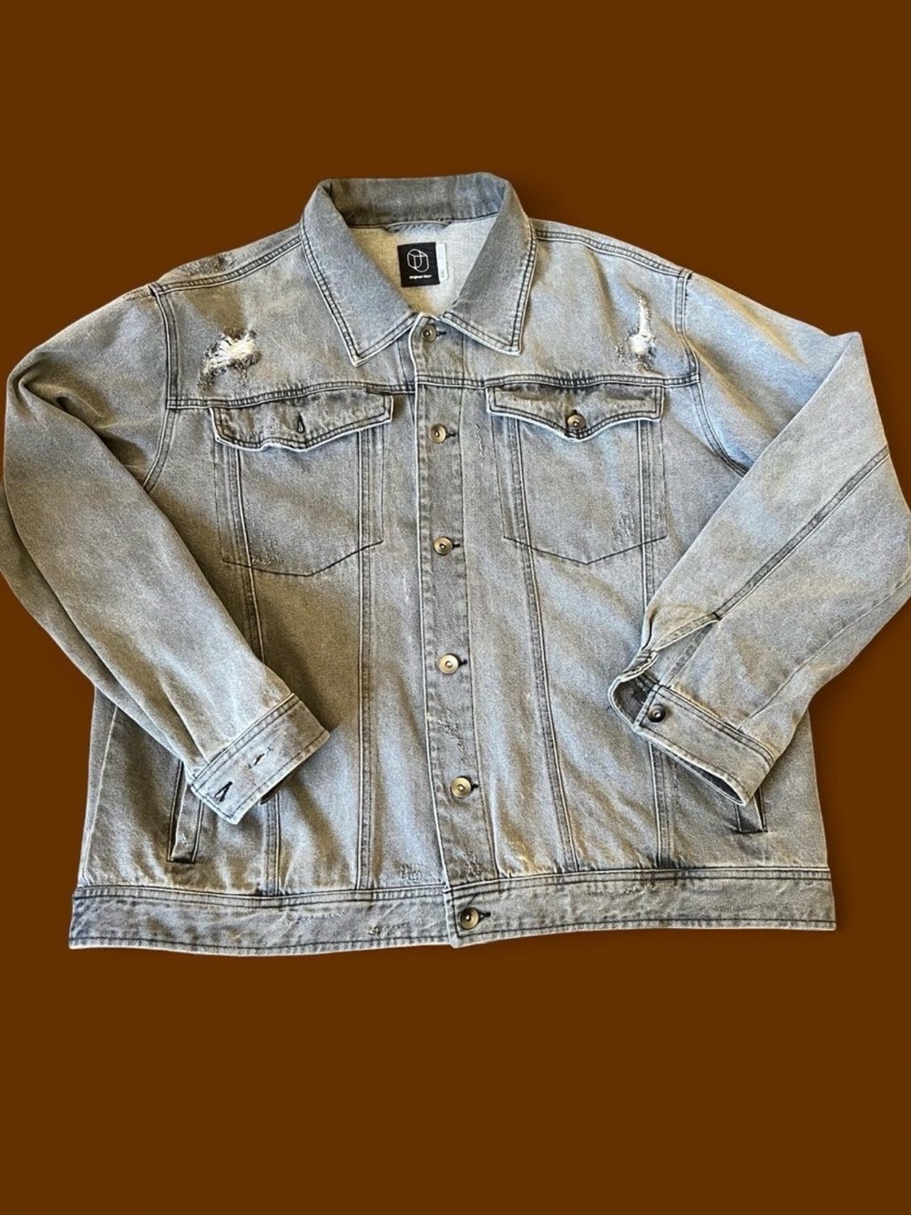 Original Use Light Gray Distressed Denim Jacket